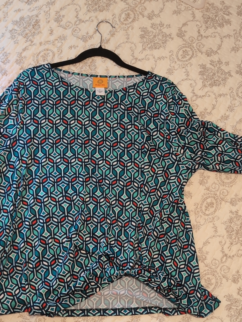 Ruby Road Teal & Navy Geometric Long Sleeve Twist-Front Top